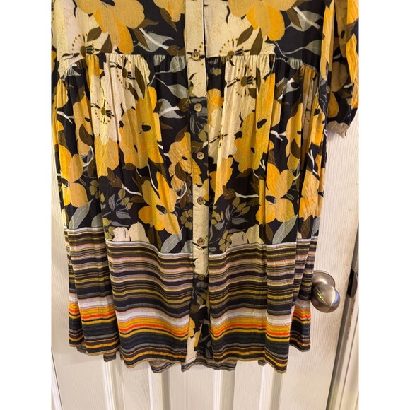Blank London Dress Sz M Yellow Floral Womens Tunic Button Down Roll Tab Boho - Picture 13 of 14